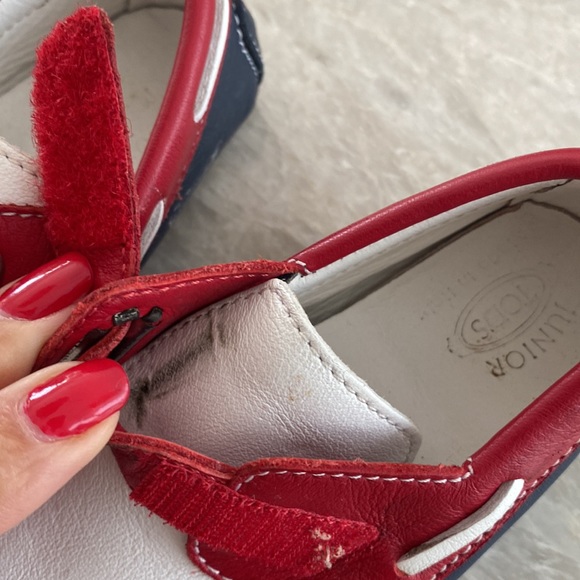 Junior Tod’s Baby leather loafers! Blue / white /red, size 20 - Picture 5 of 10